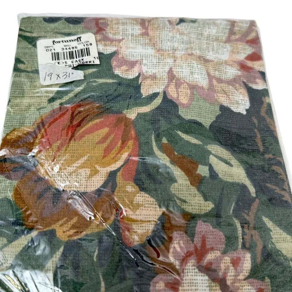 Vintage Pillowcase Fortunoff Green Floral Dan River Standard Size Cotton Blend